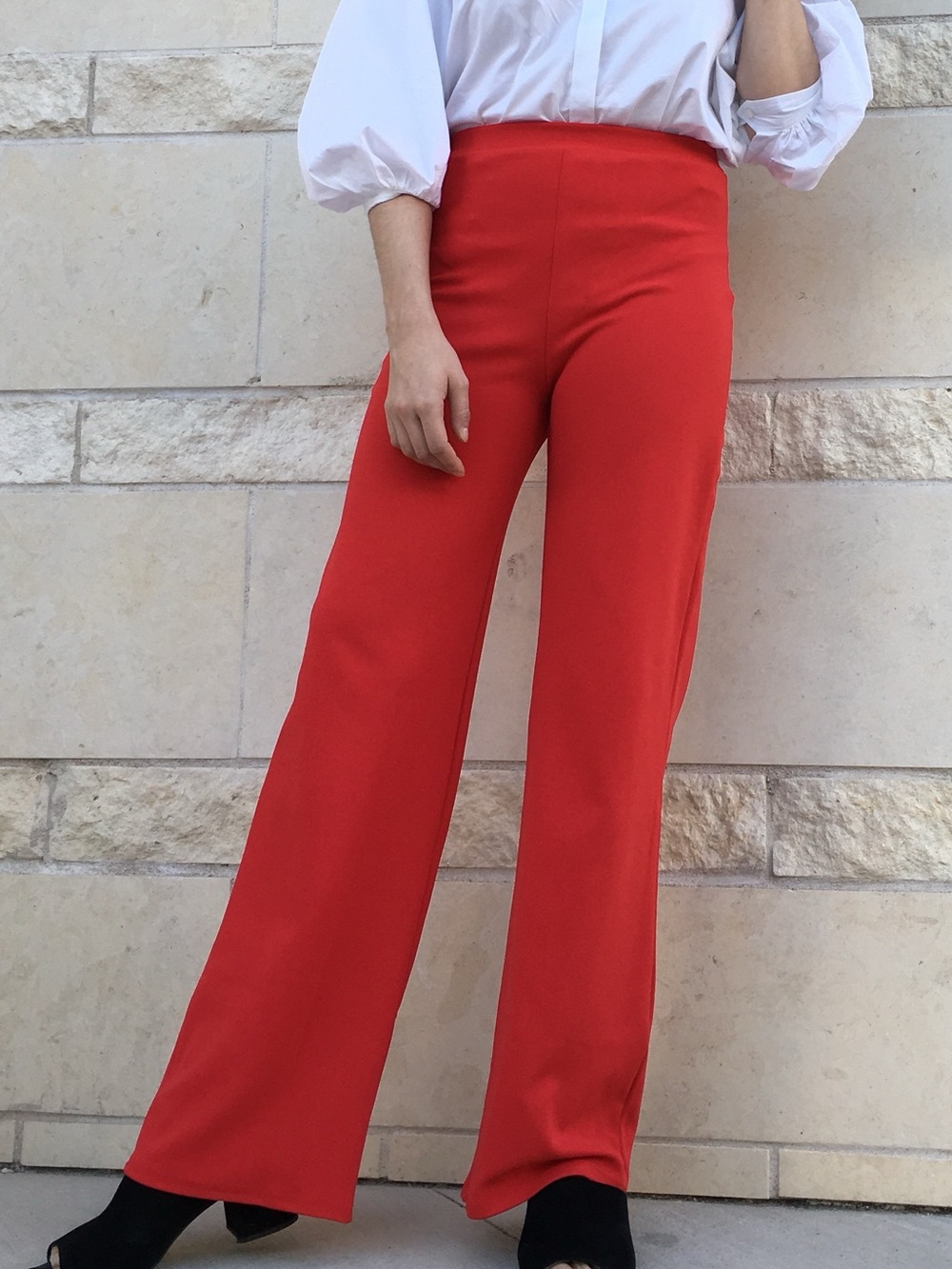 Boohoo Cherry Red High-Waist Wide-Leg Pants Women’s Size 4 Excellent Condition